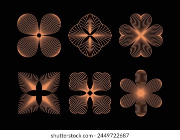 Vector design elements and simple illustrations in simple linear style, packaging template and stickers, minimal designs for golden foil printing, organic products, cosmetics, cards, invitations and p