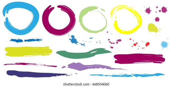 Vector design elements. Stripes circles, watercolor brushes, colorful