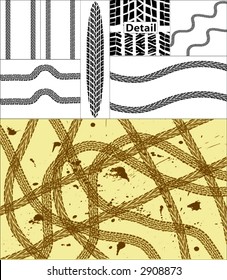 Vector design and elements of tire tracks with grunge on separate layer