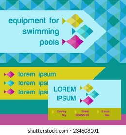 Vector design elements for water, sanitary complexes. Maintenance of swimming pools, accessories and equipment. Business card, banner, background with a pattern.