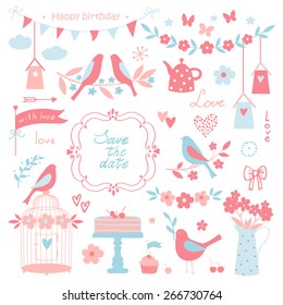  Vector design elements for wedding invitations and birthday party. Save the date. Vector illustration.