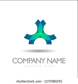 Vector design elements for your company logo, abstract 3 green diamond on white background. Modern logotipe, business corporate template. 