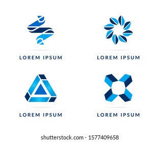 Vector design elements for your company logo. Set of blue modern badges