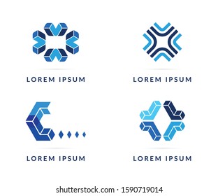 Vector design elements for your company logo. Set of blue modern badges