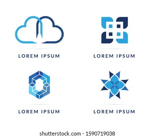 Vector design elements for your company logo. Set of blue modern badges