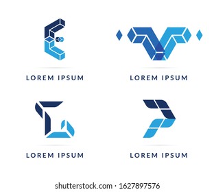 Vector design elements for your company logo. Set of blue modern badges