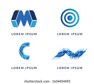Vector design elements for your company logo. Set of blue modern badges.