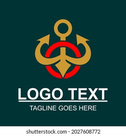 Vector design elements for your company logo, gold ship anchor logo and red circle, modern, simple and minimalist logotype, business company template