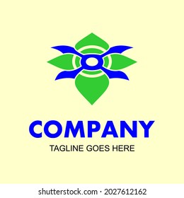 Vector design elements for your company logo, logo shaped green flower and blue leaf and circle in the middle, modern, simple and minimalist logotype, business company template