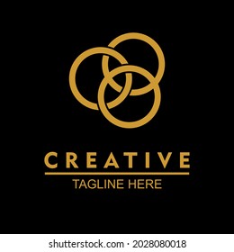 Vector design elements for your company logo, gold interlocking three circles logo, modern, simple and minimalist logotype, business company template