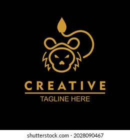 Elementos de diseño de vectores para el logotipo de su empresa, logotipo de línea en forma de león dorado, logotipo moderno, sencillo y minimalista, plantilla de empresa