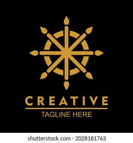 Vector design elements for your company logo, golden ship steering wheel element logo, modern, simple and minimalist logotype, business company template