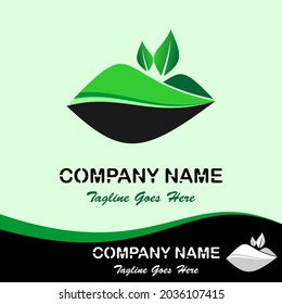 Vector design elements for your company logo, icon mountains and green leaves. Business company template. Simple, cool and modern colorful abstract logo
