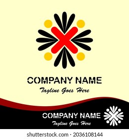 Vector design elements for your company logo, icon initials x 4 dots and abstract flower. Business company template. Simple, cool and modern colorful abstract logo
