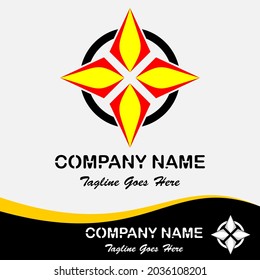 Vector design elements for your company logo, icon yellow kite flower and circle shape. Business company template. Simple, cool and modern colorful abstract logo