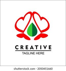 Vector design elements for your company logo, icon red heart and leaves wing illustration. Business company template. Simple, cool and modern colorful abstract logo