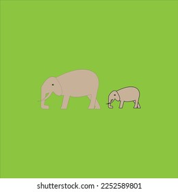 vector design of an elephant with its calf walking
