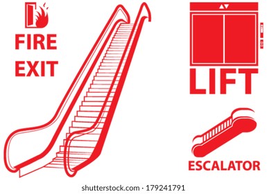 Vector design of elevator, lift and fire exit sign 