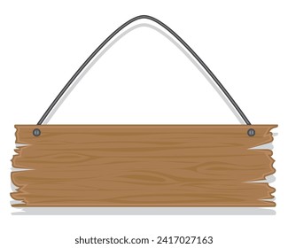 vector design of an elongated blank board made of brown wood with rope ties and bolts on each side of the top suitable for writing something in the center of the board