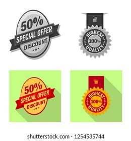 Vector design of emblem and badge icon. Collection of emblem and sticker stock symbol for web.
