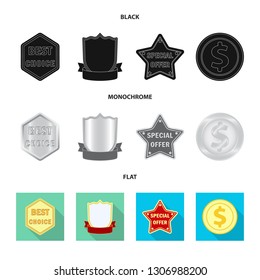 Vector design of emblem and badge icon. Set of emblem and sticker stock vector illustration.
