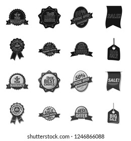 Vector design of emblem and badge sign. Set of emblem and sticker stock symbol for web.