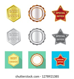 Vector design of emblem and badge sign. Set of emblem and sticker stock symbol for web.