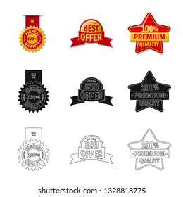 Vector design of emblem and badge sign. Collection of emblem and sticker stock vector illustration.