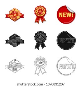 Vector design of emblem and badge sign. Set of emblem and sticker stock symbol for web.