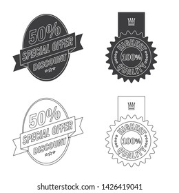 Vector design of emblem and badge sign. Collection of emblem and sticker stock symbol for web.
