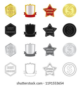 Vector design of emblem and badge symbol. Collection of emblem and sticker vector icon for stock.