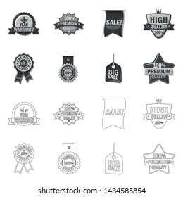 Vector design of emblem and badge symbol. Collection of emblem and sticker stock symbol for web.