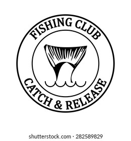 vector design emblem fishing club with fish tail in round