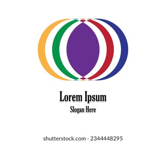 vector design of an emblem or logo in the shape of an oval ball with a horizontal position consisting of yellow green purple red blue colors shaped like a crescent moon on its sides