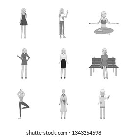Vector design of emotions and female icon. Collection of emotions and body stock symbol for web.