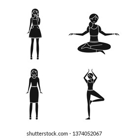 Vector design of emotions and female icon. Collection of emotions and body stock vector illustration.