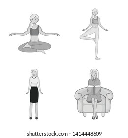 Vector design of emotions and female logo. Collection of emotions and body vector icon for stock.
