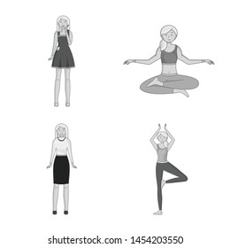 Vector design of emotions and female logo. Collection of emotions and body stock vector illustration.