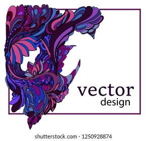 vector design, empty frame decorated with floral pattern in cartoon style, doodle hand drawing, banner with pattern, copy space, isolated on white background, eps 10