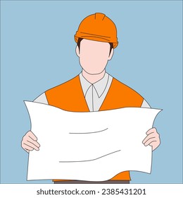 Vector design of Engineer man, Construction worker with concept, blue print