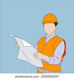 Vector design of Engineer man, Construction worker with concept, blue print