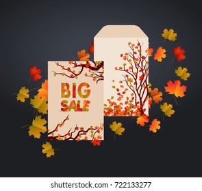vector design envelope, card and autumn leaves. It can be used as invitation and greetings for Thanksgiving