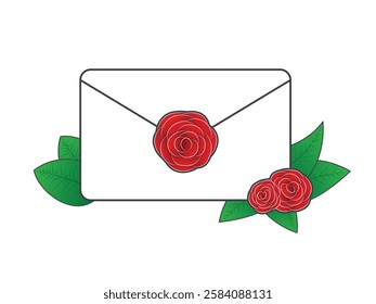 vector design of an envelope with roses and leaves