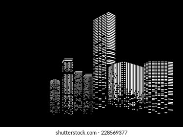 Vector Design - Eps10 Building and City Illustration at night, City scene on night time, Urban cityscape, Black background