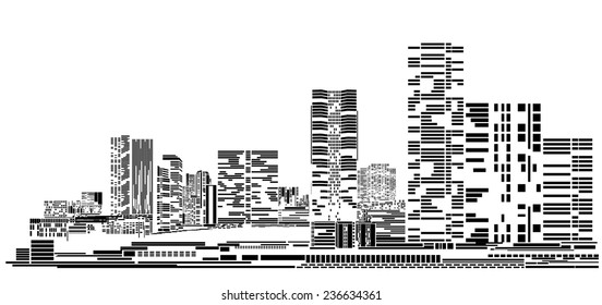 Vector Design - Eps10 Building and City Illustration at night, City scene on night time, Urban cityscape