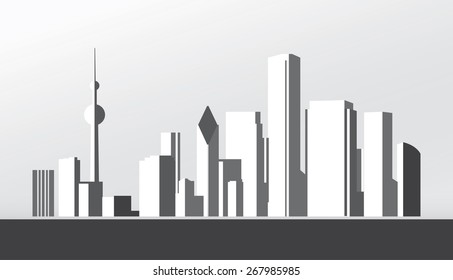 Vector Design - eps10 Building and City Illustration, Abstract City scene black style, City skyline silhouette