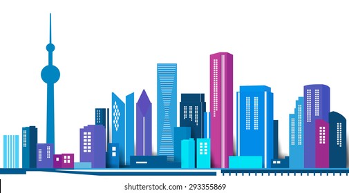 Vector Design - eps10 Building and City Illustration, Abstract Paper 3D Buildings, Abstract City scene