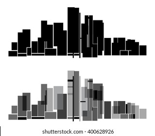 Vector Design - EPS10 Building and City Illustration, Abstract City scene black style, City skyline silhouette with reflection on night