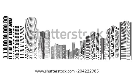 Vector Design - Eps10 Building and City Illustration at night, City scene on night time, Urban cityscape 
