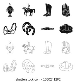 Vector design of equipment and riding icon. Set of equipment and competition stock symbol for web.
